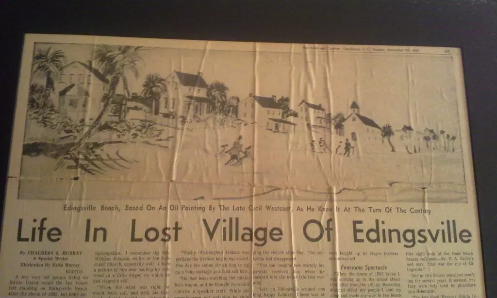 Old newspaper clipping headlined Life in Lost Village of Edingsville