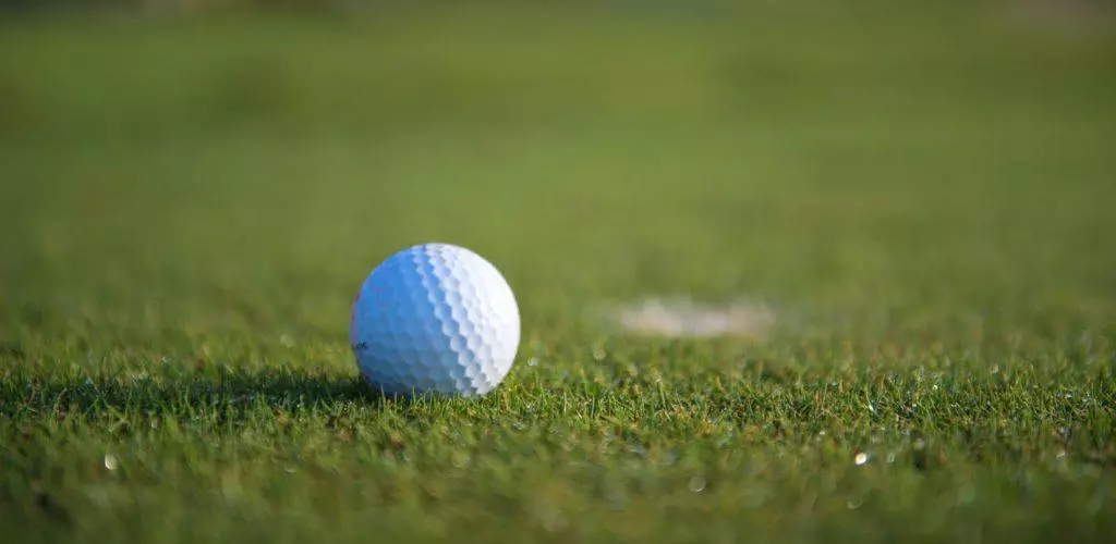 Golf ball resting on a putting green at The Plantation Course at Edisto